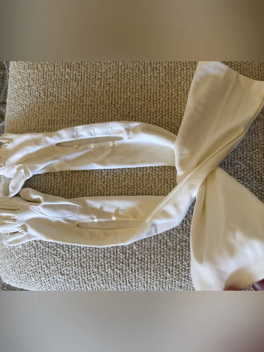Vintage new Long Evening Gloves in white with mother of pearl Button Detail 22”